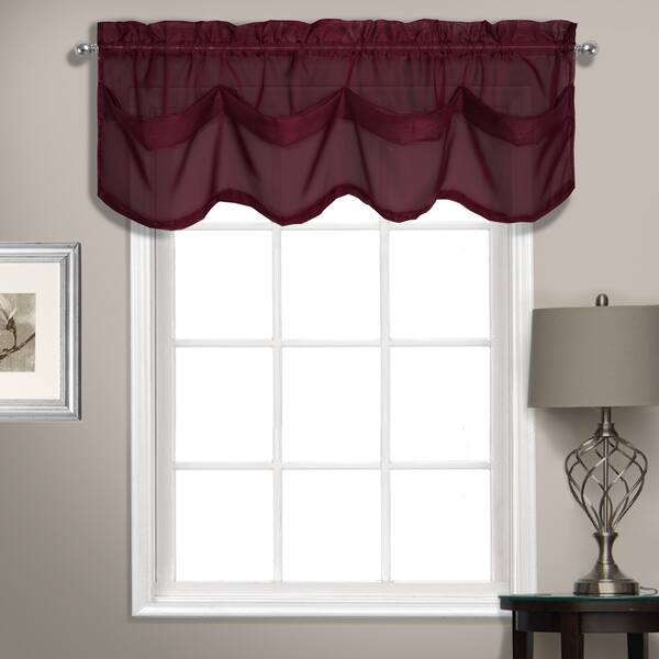 Window Curtains 2 Panel Set Luxury Red Burgundy With Valance and Sheer