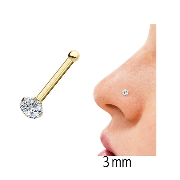 Stamped 14k Gold Nose Ring With CZ Stones