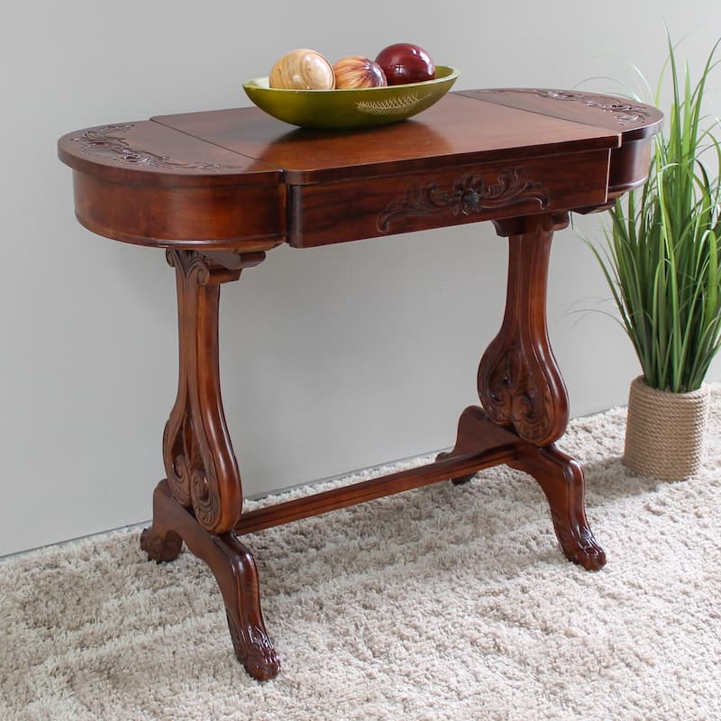 Windsor Carved Writing Table with Drawers - Walnut