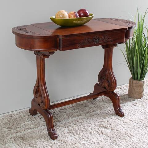 International Caravan Windsor Carved Writing Table with Drawers
