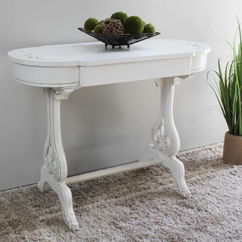 Windsor Carved Writing Table with Drawers - Antique White