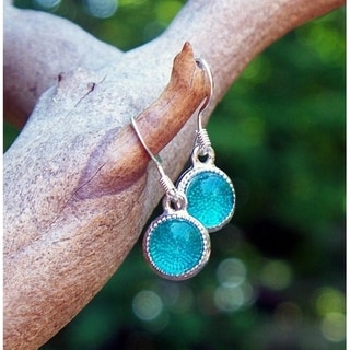 Handmade Recycled Reclaimed Vintage Aquamarine Mason Jars Glass Color Dot Earrings (United States)