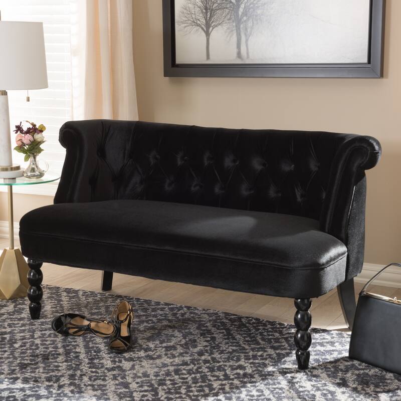 Contemporary Black Velvet Fabric Loveseat by Baxton Studio