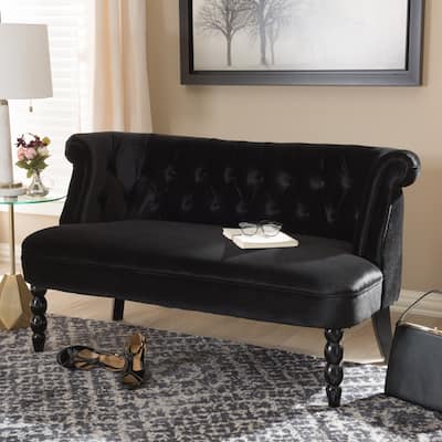 Contemporary Black Velvet Fabric Loveseat by Baxton Studio