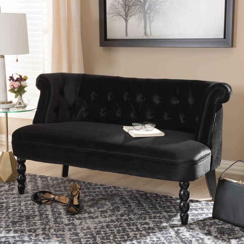 Contemporary Black Velvet Fabric Loveseat by Baxton Studio