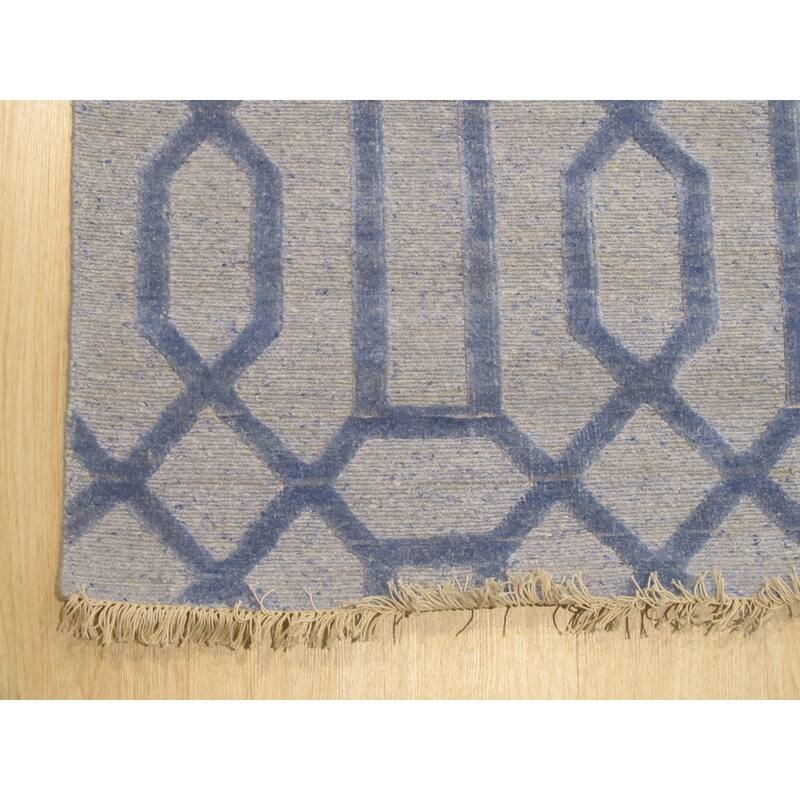 Hand-Knotted Wool Viscose Links Rug, Blue Area Rug, Luxurious Stylish Rug for Enhancing Your Living Room, Bedroom