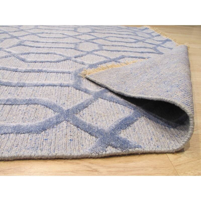 Hand-Knotted Wool Viscose Links Rug, Blue Area Rug, Luxurious Stylish Rug for Enhancing Your Living Room, Bedroom