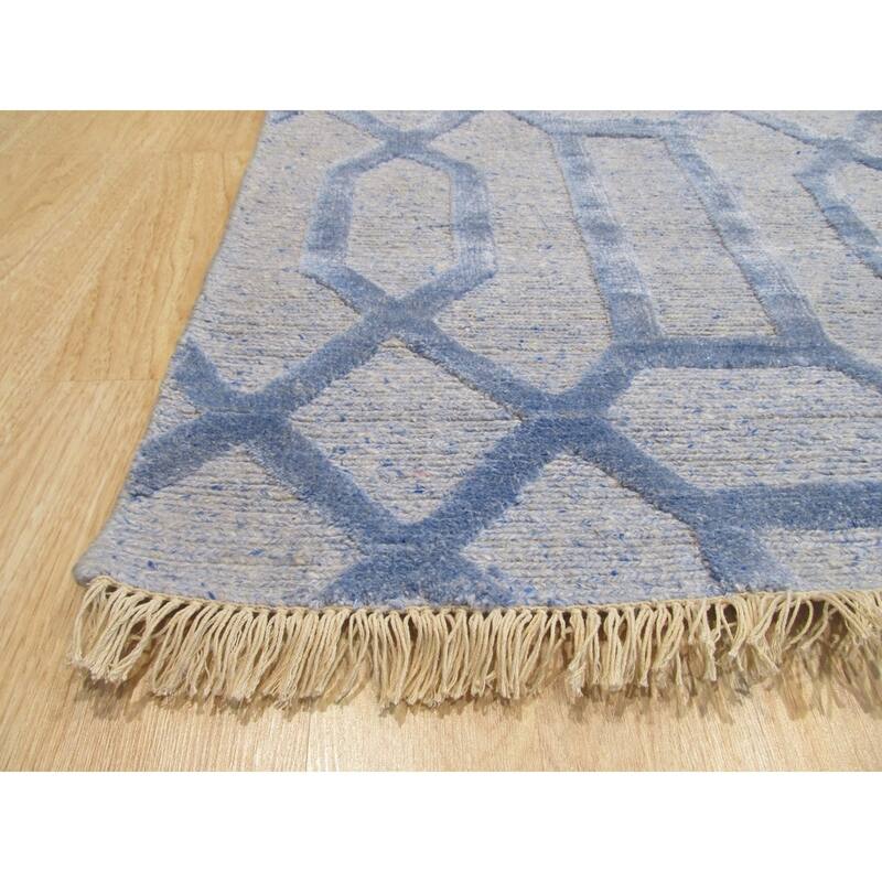 Hand-Knotted Wool Viscose Links Rug, Blue Area Rug, Luxurious Stylish Rug for Enhancing Your Living Room, Bedroom