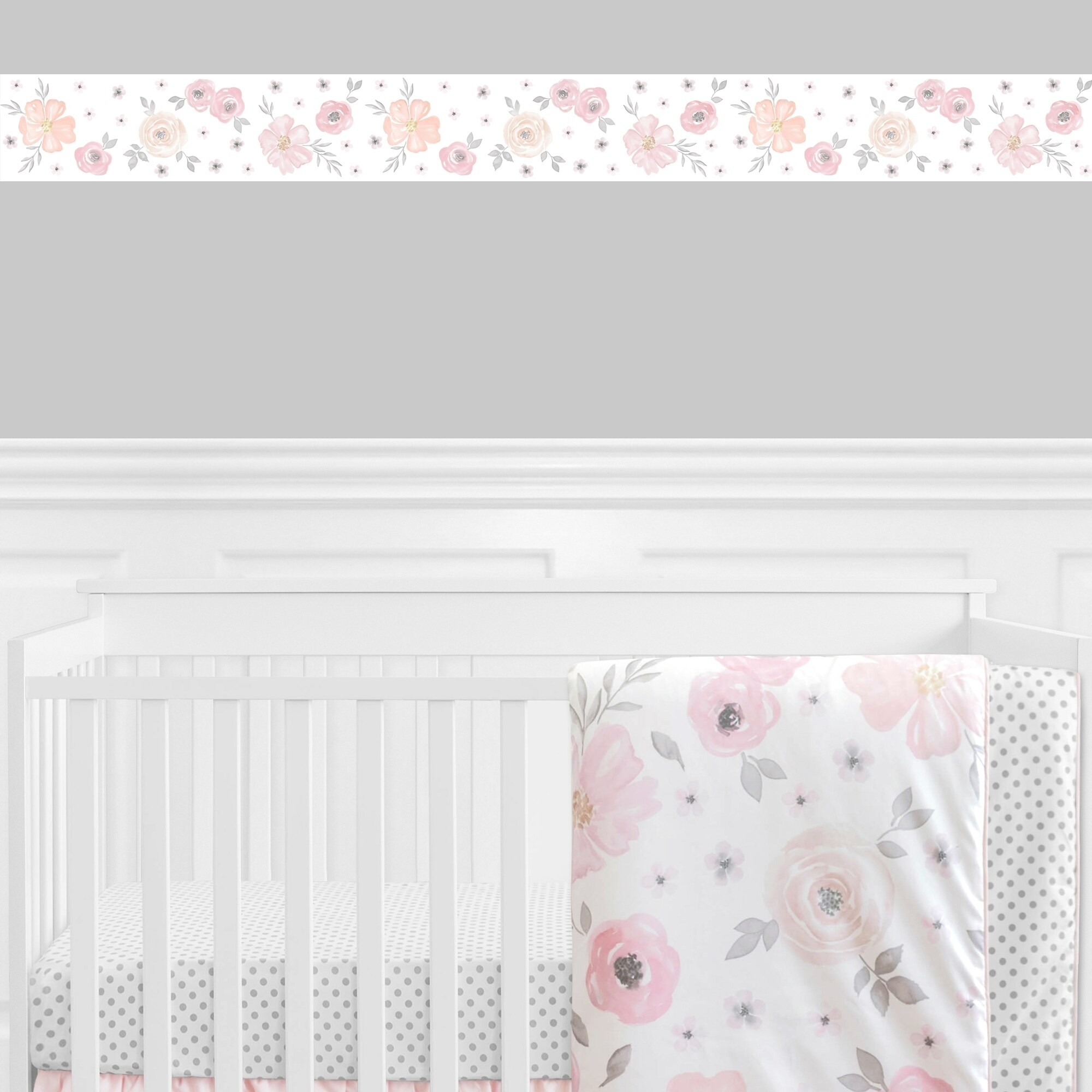 Sweet Jojo Designs Wall Paper Border for the Pink and Grey Watercolor  Floral Collection Bed Bath  Beyond 20311097