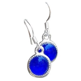 Handmade Recycled Vintage Cobalt Royal Blue Noxzema Jar Color Dot Earrings (United States)