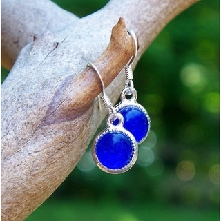 Handmade Recycled Vintage Cobalt Royal Blue Noxzema Jar Color Dot Earrings (United States)