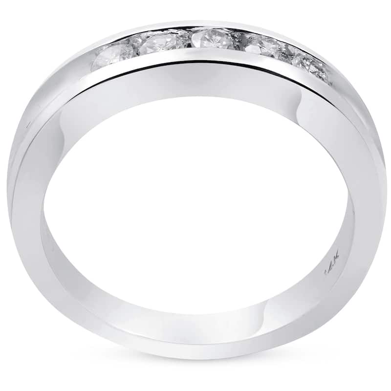 Pompeii3 14k White Gold 1/2 ct TDW Mens Diamond Wedding Ring High Polished Channel Set Band