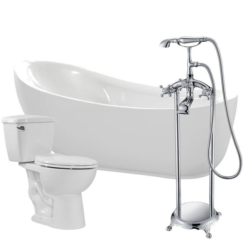 Talyah 71 in. Acrylic Soaking Bathtub in White with Tugela Faucet and Author 1.28 GPF Toilet