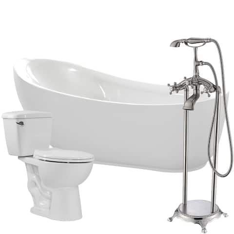 Talyah 71 in. Acrylic Soaking Bathtub in White with Tugela Faucet and Author 1.28 GPF Toilet