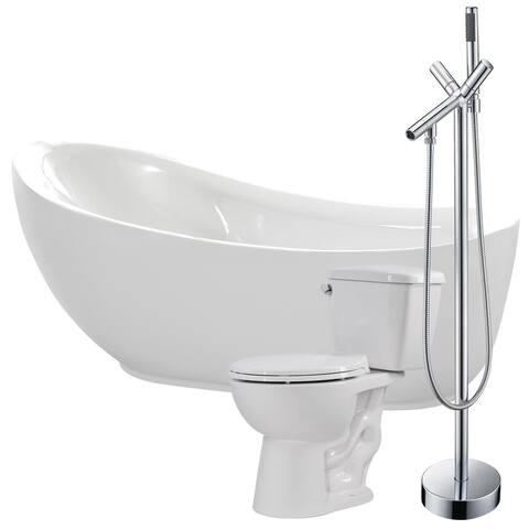 Talyah 71 in. Acrylic Soaking Bathtub in White with Havasu Faucet and Author 1.28 GPF Toilet