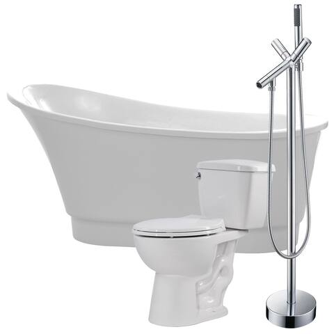 Prima 67 in. Acrylic Soaking Bathtub in White with Havasu Faucet and Author 1.28 GPF Toilet