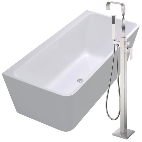 Strait 67 in. Acrylic Soaking Bathtub in White with Yosemite Faucet in Brushed Nickel