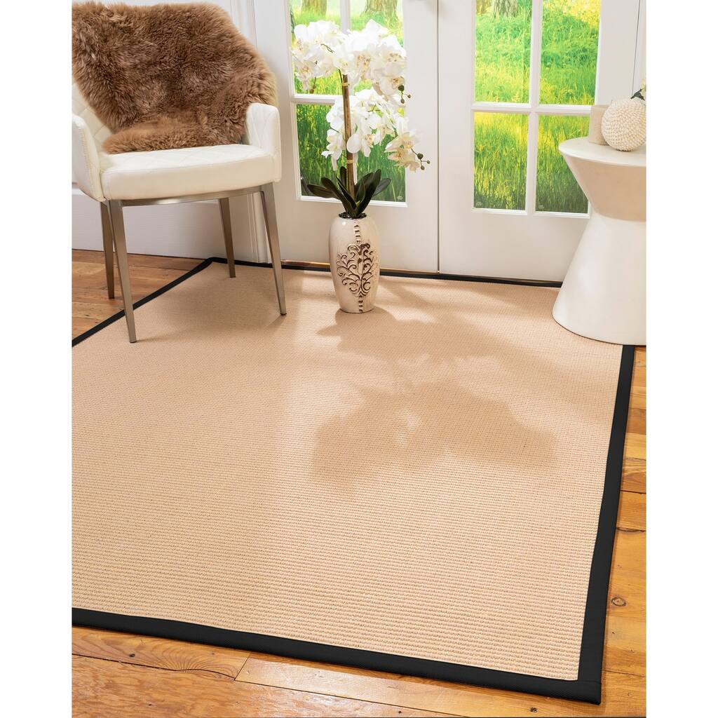 Natural Area Rugs 100%, Natural Fiber Handmade Chelsea, Beige Wool/Sisal Rug, Black Border - 4' x 6'