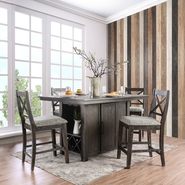 Furniture Of America Devlin Rustic 5 Piece Dark Walnut Counter Furniture Of America Devlin Rustic 5 Piece Dark Walnut Counter Height Table Set