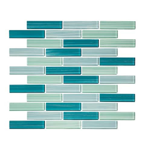 12" x 12" Tropical Reflections 1" x 3" Hand Painted Glass Mosaic Tile