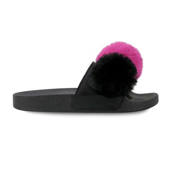 flip flops with fur pom pom