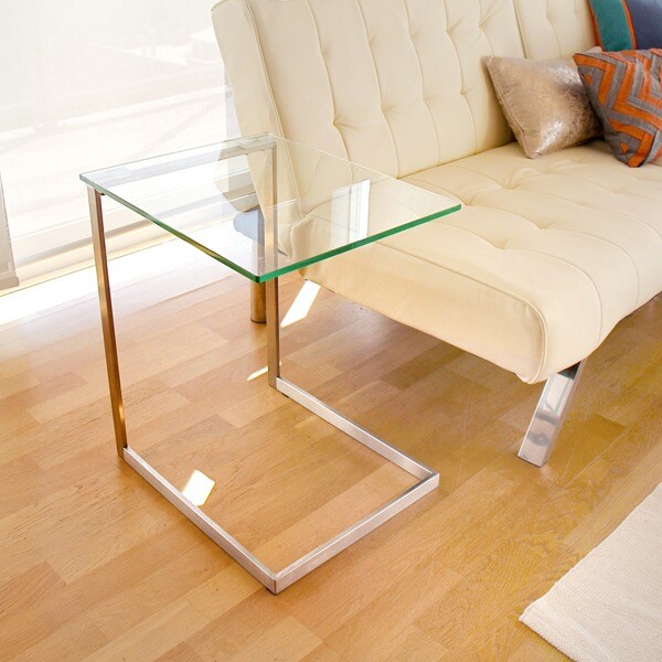 Porch & Den Birchshire Stainless Steel/ Glass End Table