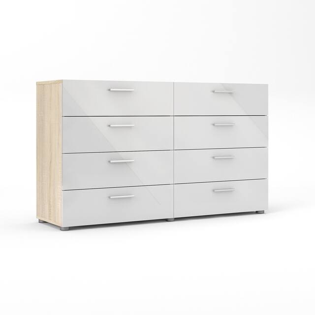 Porch & Den Angus Space-saving 8-Drawer Double Dresser - Oak Structure/White High Gloss
