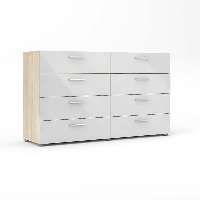 Porch & Den Angus Space-saving 8-Drawer Double Dresser - Oak Structure/White High Gloss