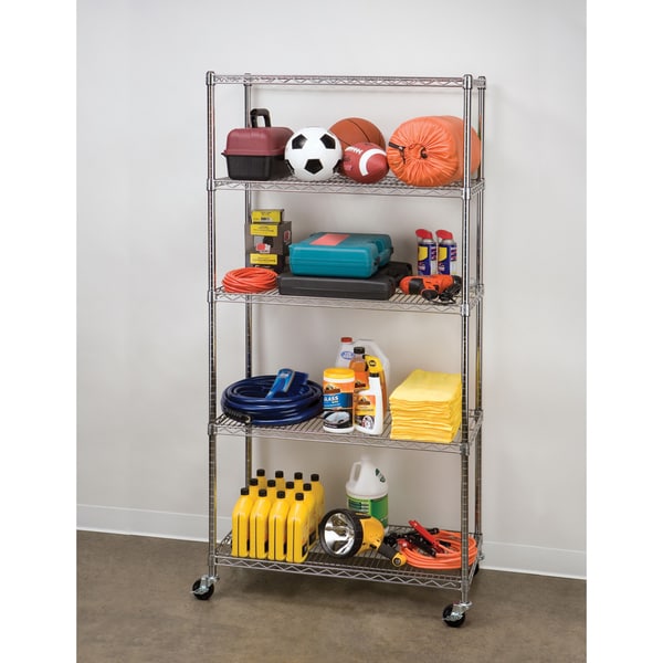 Seville Classics 5-Tier UltraZinc NSF Steel Wire Shelving /w Wheels, 18x36x72