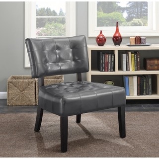 Porch and Den  McRee Faux Leather Tufted Slipper Chair with Oversized Seating (Grey)