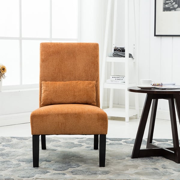 Porch & Den Vista Armless Chenille Accent Chair w/ Kidney Pillow - Pumpkin Orange