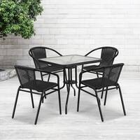Havenside Home Bellport 5-piece Square Metal/ Glass Table with Rattan Chairs Set