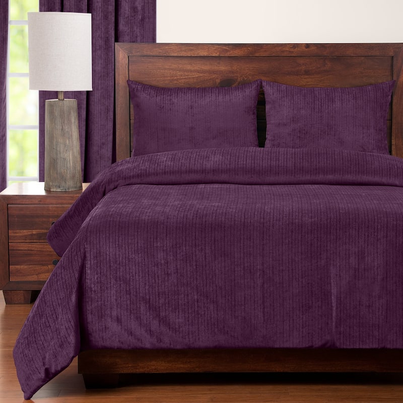 Draper Plum Soft Chenille-Like Fabric 6-Piece Duvet Cover Set