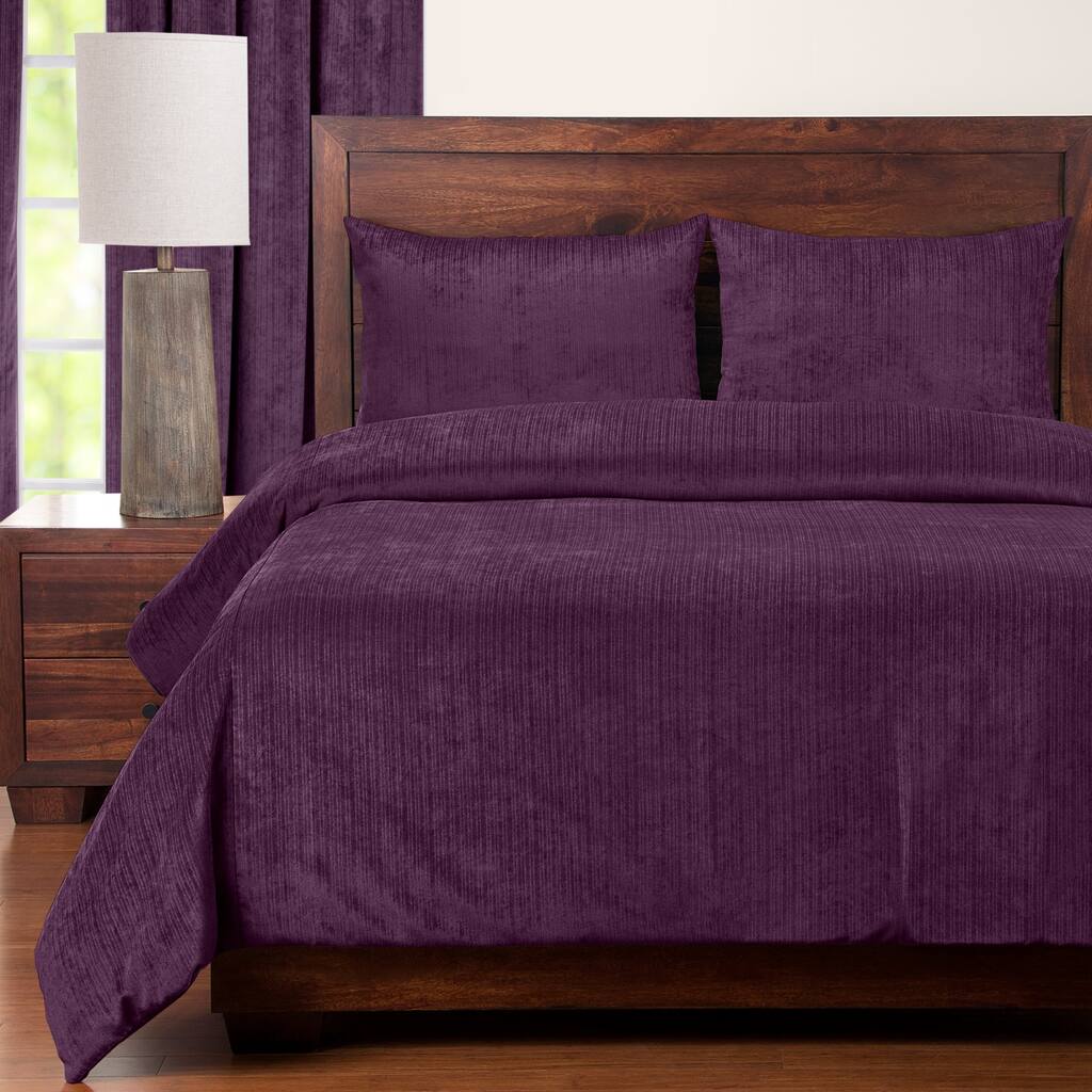 Draper Plum Soft Chenille-Like Fabric 6-Piece Duvet Cover Set