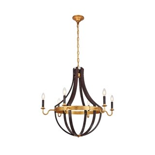 Royce Edge 6-Light Chandelier (Ivory Wash&Steel Grey, Saddle Rust&Golden Iron) (Gold - saddle rust & golden iron) - Chandeliers For Bedrooms by Overstock.com