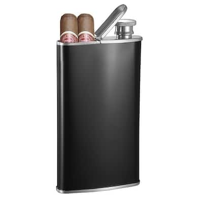 Visol Edian Black Matte 4 oz Flask with Built-in Cigar Case