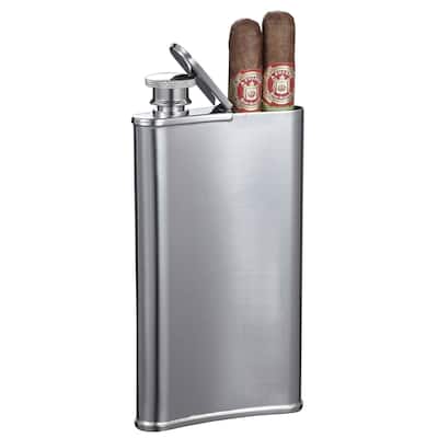 Visol Edian Stainless Steel 4 oz Flask with Built-in Cigar Holder