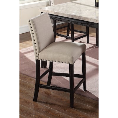 Best Master Furniture Antique Black Upholstered Linen Distressed Counter Height Chair (Set of 2)