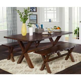 Rustic Kitchen Dining Room Sets Online At Our Simple Living 3 Piece Mandeville Live Edge Solid Wood Dining And Bench Set