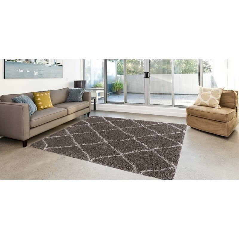 Concord Global Ocean Shag Lattice Area Rug - Brown/Ivory - 3'3" x 4'7"