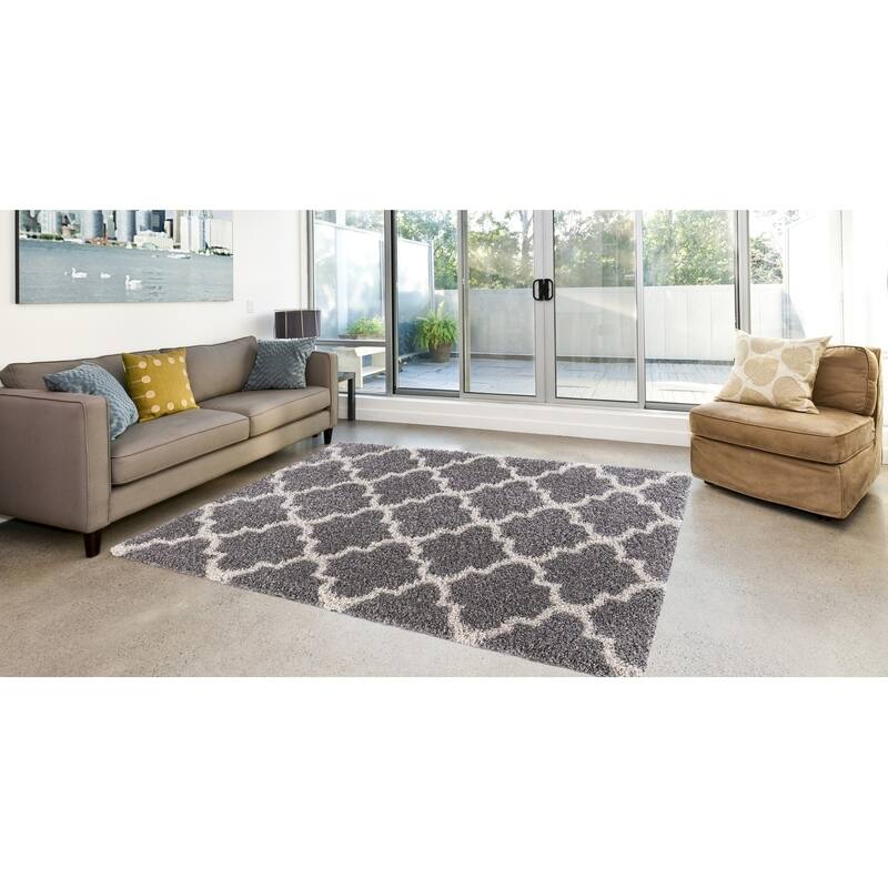 Concord Global Ocean Shag Mosaic Area Rug - Silver/Ivory - 5'3" x 7'3"