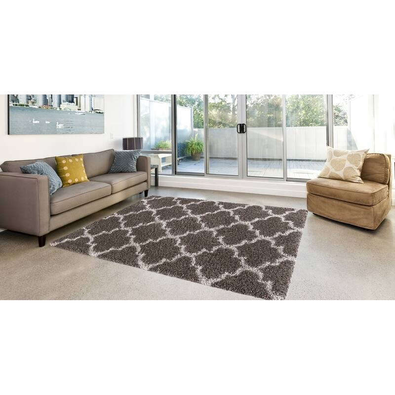 Concord Global Ocean Shag Mosaic Area Rug - Brown/Ivory - 5'3" x 7'3"