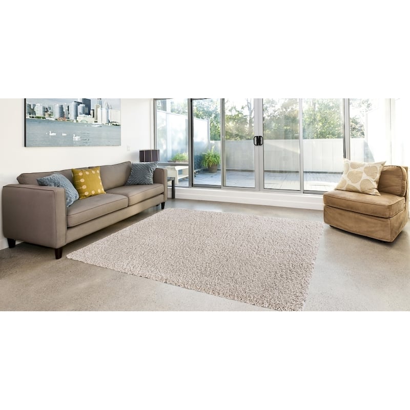 Concord Global Ocean Shag Solid Area Rug - Ivory - 5'3" x 7'3"