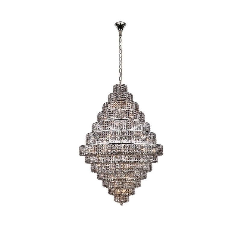 Fleur Collection Chandelier D:42in H:60in Lt:38 Chrome Finish (Chrome/royal cut crystals (silver shade)) - Chandeliers For Bedrooms by Overstock.com