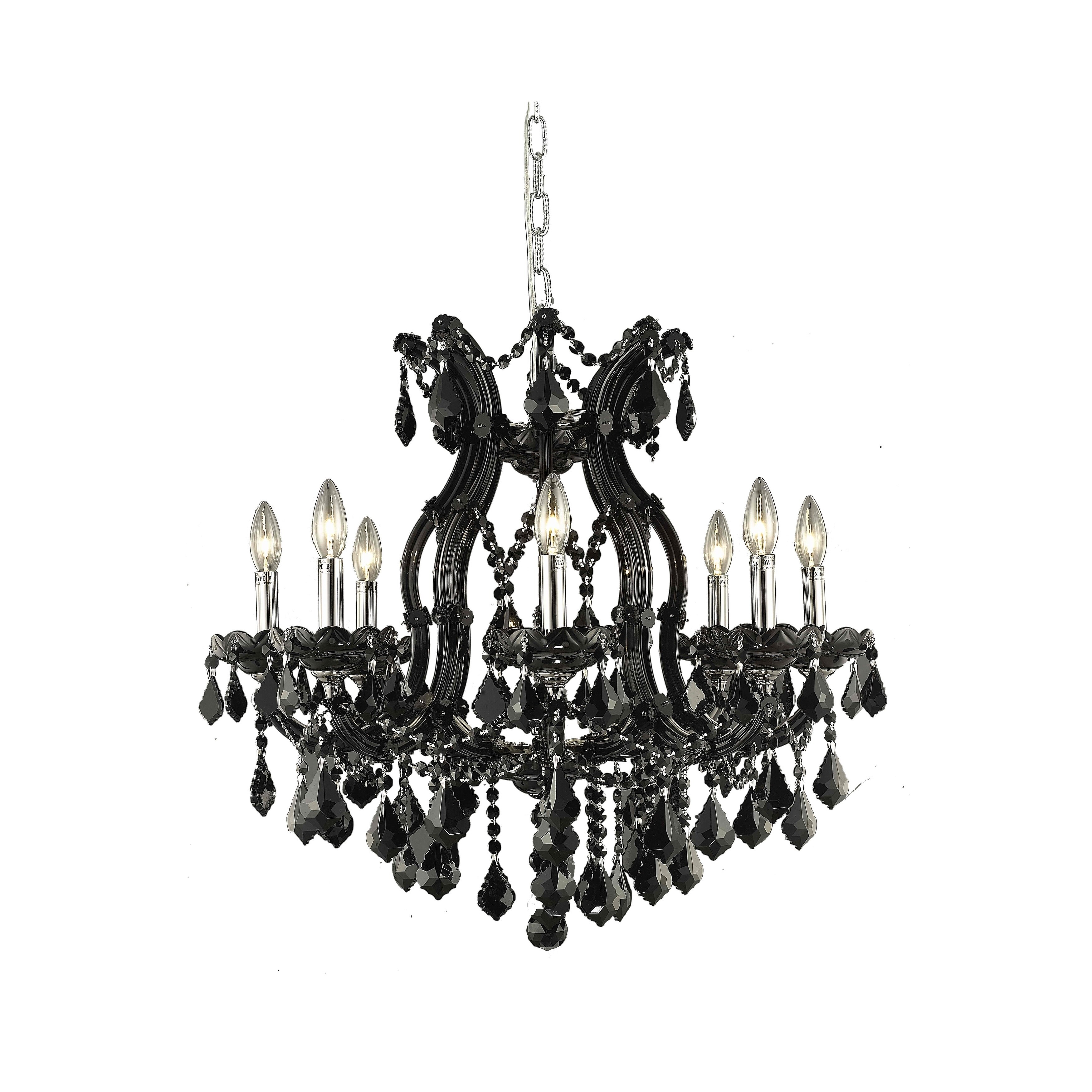 Fleur Illumination Collection Chandelier D:26in H:26in Lt:9 Black Finish (Black/royal cut crystals) - Chandeliers For Bedrooms by Overstock.com