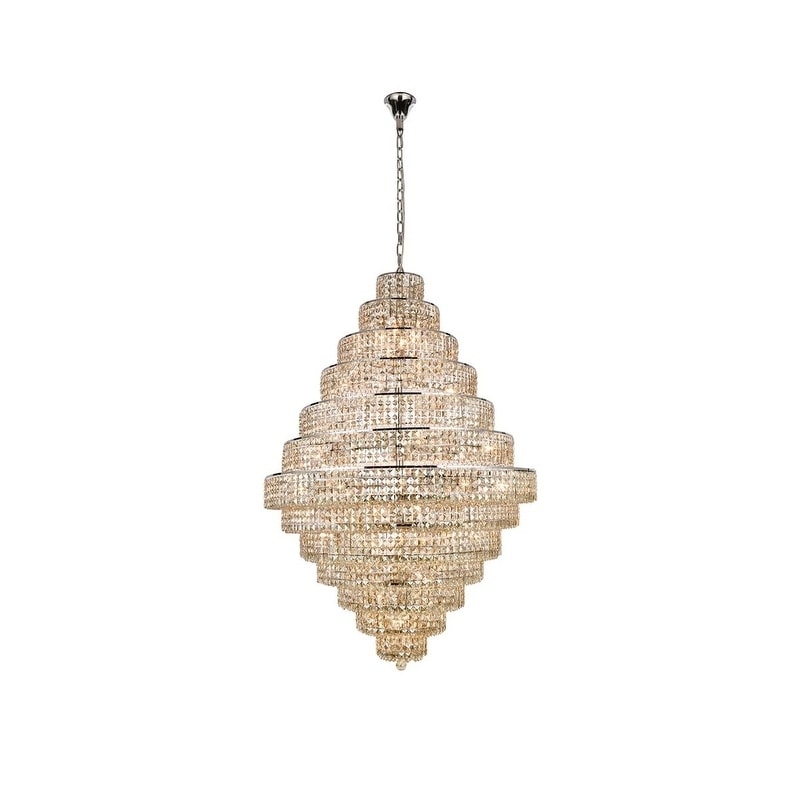 Fleur Collection Chandelier D:42in H:60in Lt:38 Chrome Finish (Chrome/swarovski elements crystals (golden teak)) - Chandeliers For Bedrooms by Overstock.com