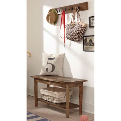 The Gray Barn Rosings Wood and Metal Wall Coat Hook with Bench Set