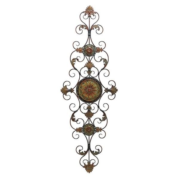 Vintage Style Metal Scrollwork Wall Decor, Brown and Black