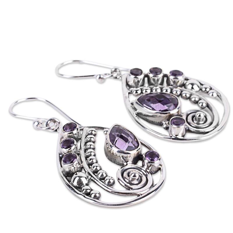 Handmade Sterling Silver Lilac Radiance Amethyst Earrings (India) - 1.7*0.8