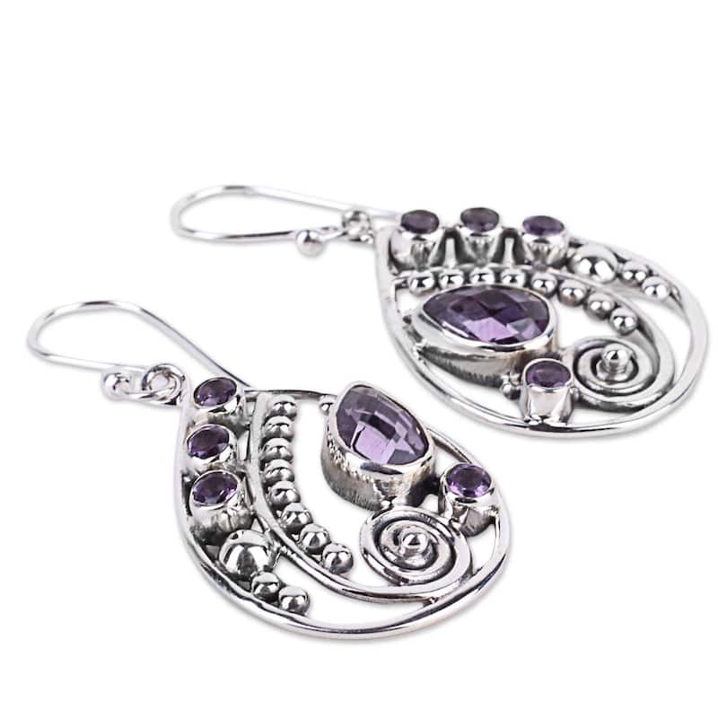 Handmade Sterling Silver Lilac Radiance Amethyst Earrings (India) - 1.7*0.8